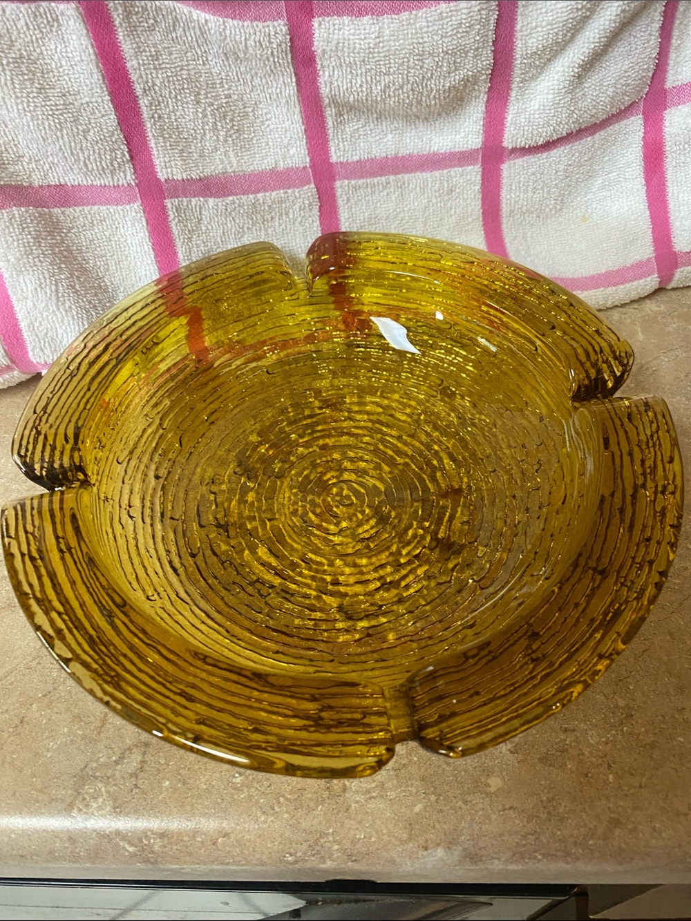 Vintage 1960’s Anchor Hocking Soreno Honey Gold Amber Brown Large Ashtray